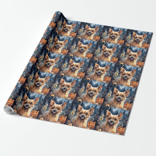 Halloween Australian Terrier With Pumpkins Scary  Wrapping Paper (Unrolled)