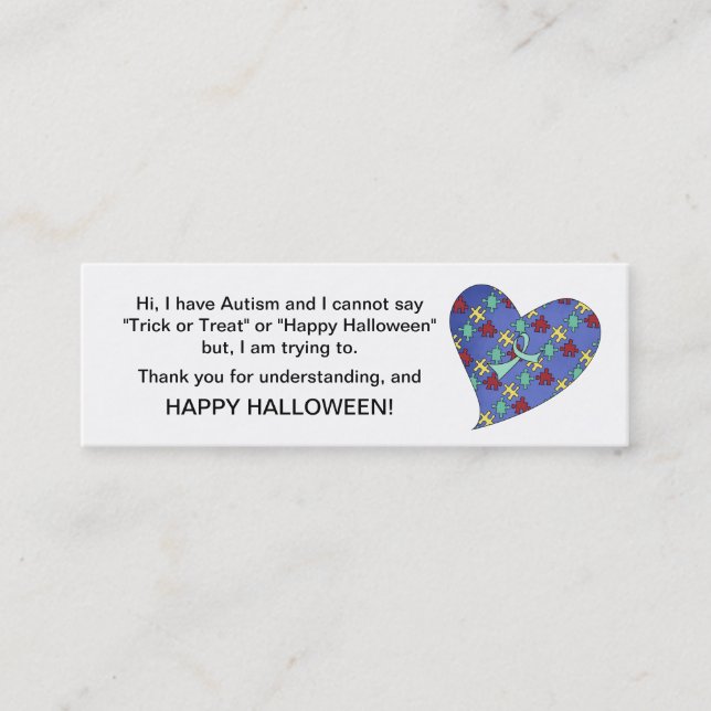 Halloween Autism Trick or Treat Cards Heart (Front)