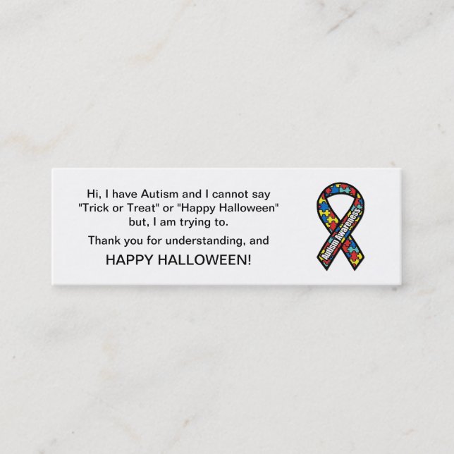 Halloween Autism Trick or Treat Cards Ribbon (Front)