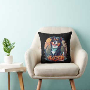 Halloween Autumn Bernese Mountain Dog with Pumpkin Cushion