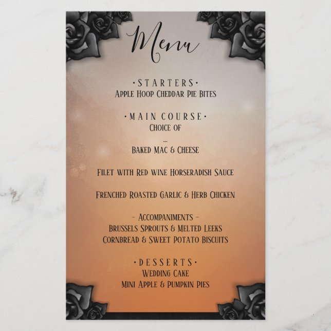 Halloween Autumn Black Rose & Orange Menu (Front)