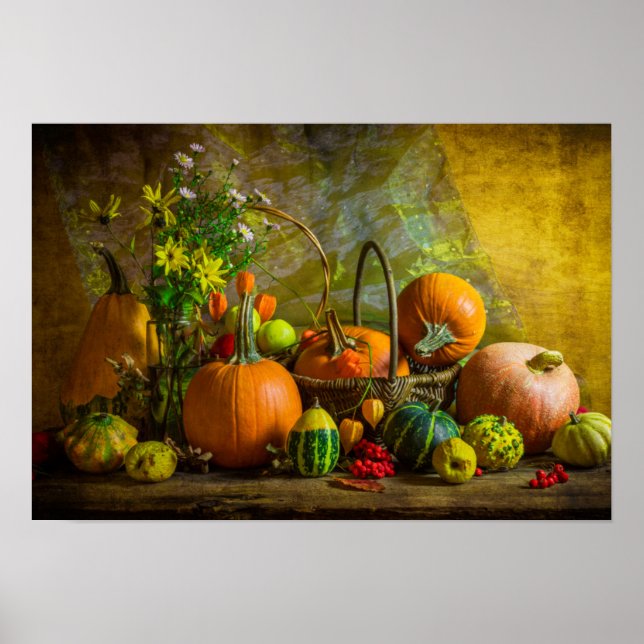 Halloween Autumn Fall Pumpkin Setting Table Poster (Front)