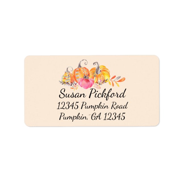Halloween Autumn Fall Pumpkins Watercolor Paint Label (Front)