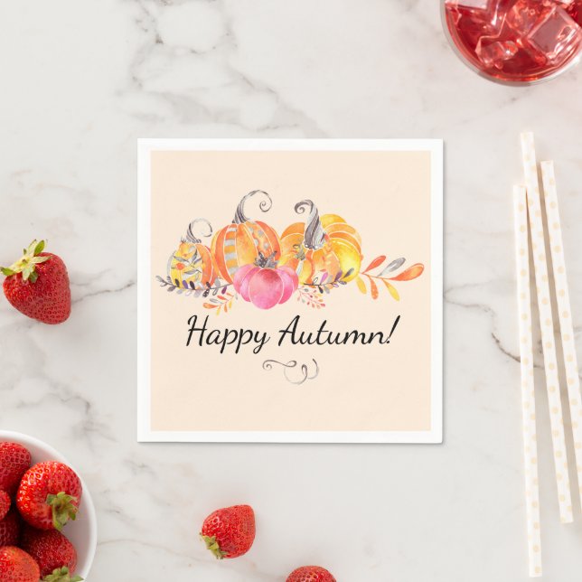 Halloween Autumn Fall Pumpkins Watercolor Paint Napkin (Insitu)