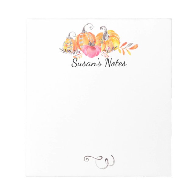 Halloween Autumn Fall Pumpkins Watercolor Paint Notepad (Front)