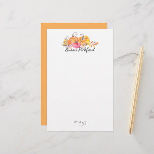 Halloween Autumn Fall Pumpkins Watercolor Paint Stationery