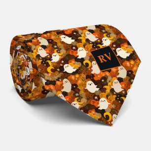 Halloween Autumn Ghost Monogrammed Tie