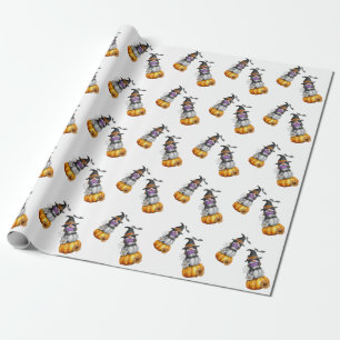 Halloween Autumn Gnome Watercolor Illustration Wrapping Paper