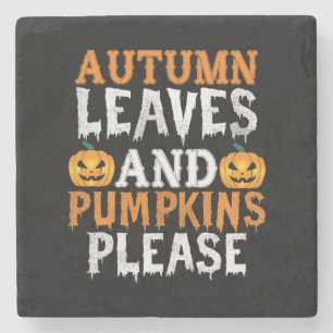 Halloween Autumn Leaves And Pumpkins Birthday Stone Coaster