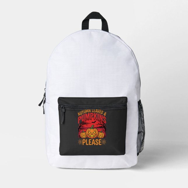 Halloween Autumn Leaves and Pumpkins Please Design Printed Backpack (Front)