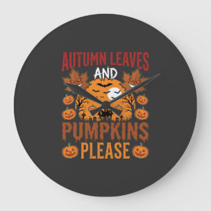 Halloween Autumn Leaves and Pumpkins Spooky Vector Large Clock