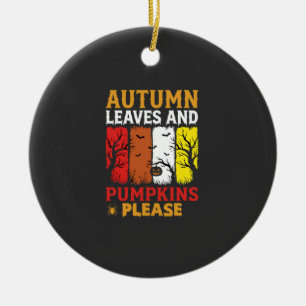 Halloween Autumn Leaves and Pumpkins Vintage Desig Ceramic Tree Decoration