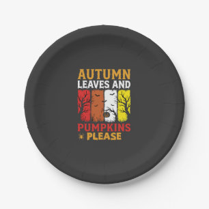 Halloween Autumn Leaves and Pumpkins Vintage Desig Paper Plate