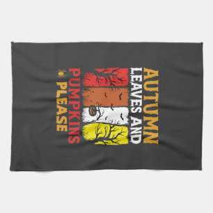 Halloween Autumn Leaves and Pumpkins Vintage Desig Tea Towel