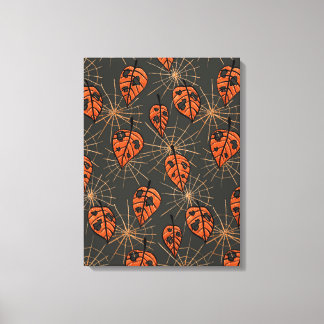 Halloween Autumn Leaves and Spiderwebs Canvas Print
