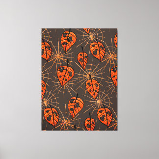Halloween Autumn Leaves and Spiderwebs Canvas Print