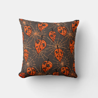 Halloween Autumn Leaves and Spiderwebs Cushion