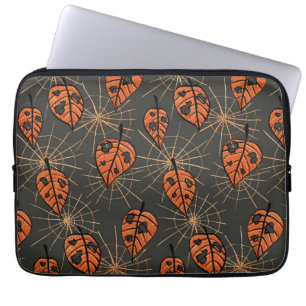 Halloween Autumn Leaves and Spiderwebs Laptop Sleeve