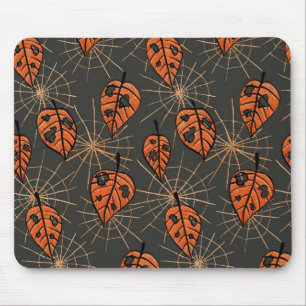 Halloween Autumn Leaves and Spiderwebs Mouse Mat