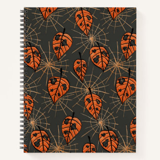 Halloween Autumn Leaves and Spiderwebs Notebook