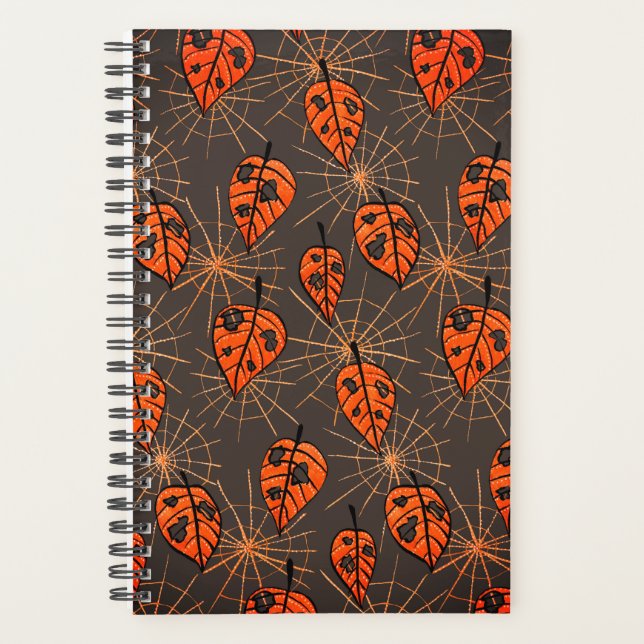 Halloween Autumn Leaves and Spiderwebs Planner (Front)