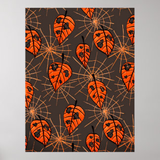 Halloween Autumn Leaves and Spiderwebs Poster