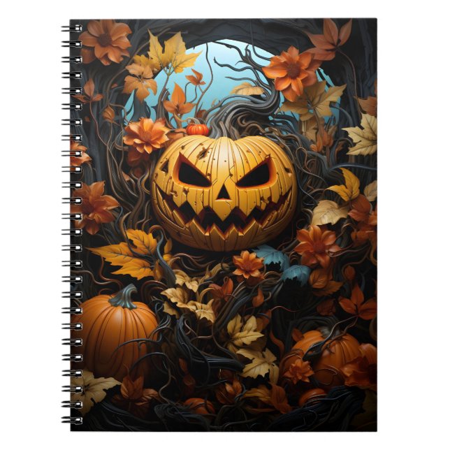 Halloween Autumn Season Pumpkin And Fall Leaves Notebook (Front)