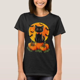 Halloween Autumn Spooky Season Bow Black Cat T-Shirt