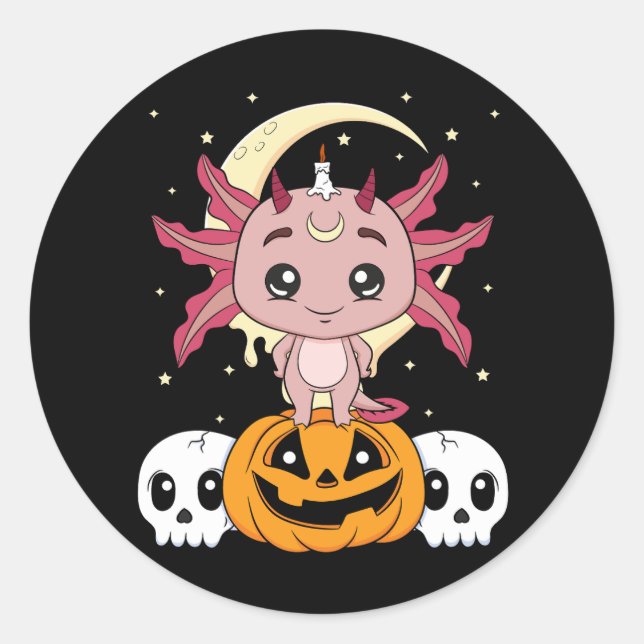 halloween axolotl classic round sticker (Front)