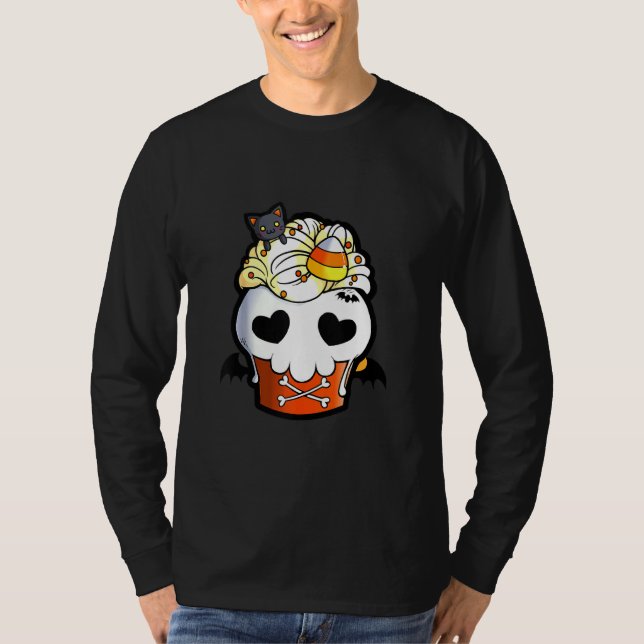 Halloween B Lack Cat Skull Cupcake T-Shirt (Front)