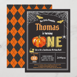 Halloween baby 1st first birthday party Black gold Invitation