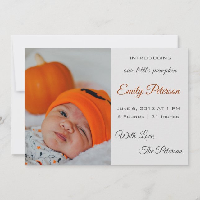Halloween baby announcement shower little pumpkin (Front)