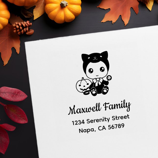 Halloween Baby Black Cat Costume Family Address Rubber Stamp (Creator Uploaded)