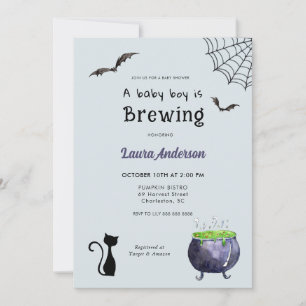 Halloween Baby Boy is brewing Baby Shower Invitation