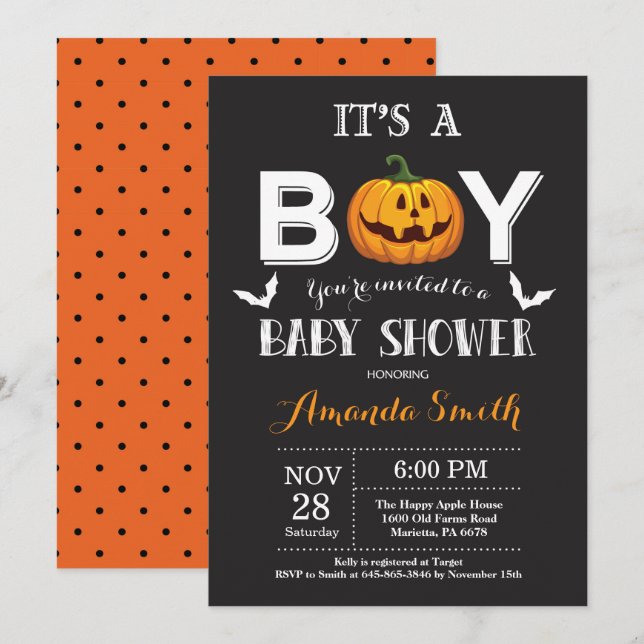 Halloween Baby Boy Shower Invitation (Front/Back)