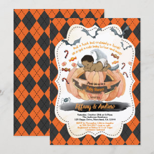 Halloween baby boy shower pumpkin spooky invitation