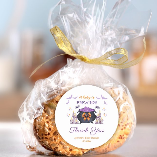  halloween baby brewing baby shower thank you classic round sticker (Creator Uploaded)