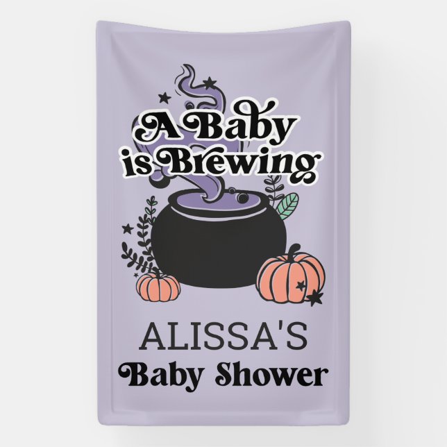Halloween Baby Brewing Baby Shower Welcome Banner (Vertical)