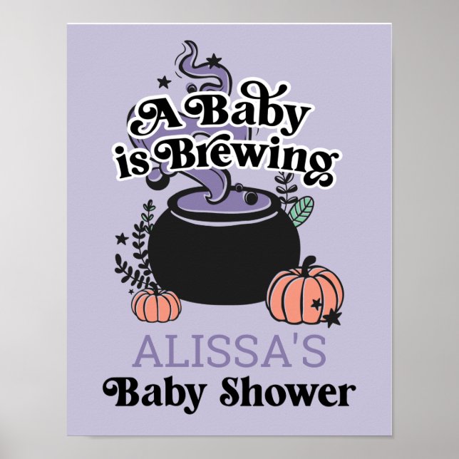 Halloween Baby Brewing Baby Shower Welcome Sign (Front)