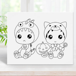 Halloween Baby Cat Dragon Costume Colouring Page Poster