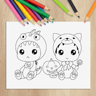 Halloween Baby Cat Dragon Costume Colouring Page Rubber Stamp
