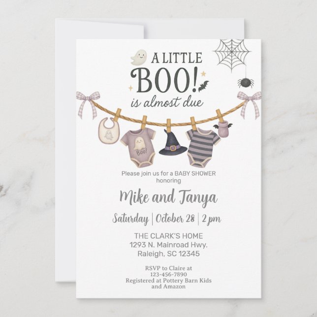 Halloween baby clothesline gender reveal invite. invitation (Front)