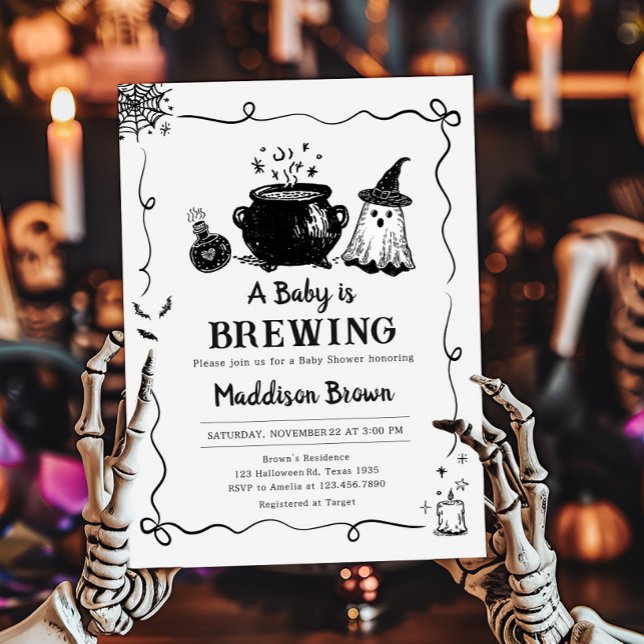 Halloween Baby is Brewing Baby Shower Invitation (Hand Drawn A Baby is Brewing Baby Shower Invitation)