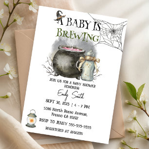 Halloween Baby Is Brewing Baby Shower Invitation