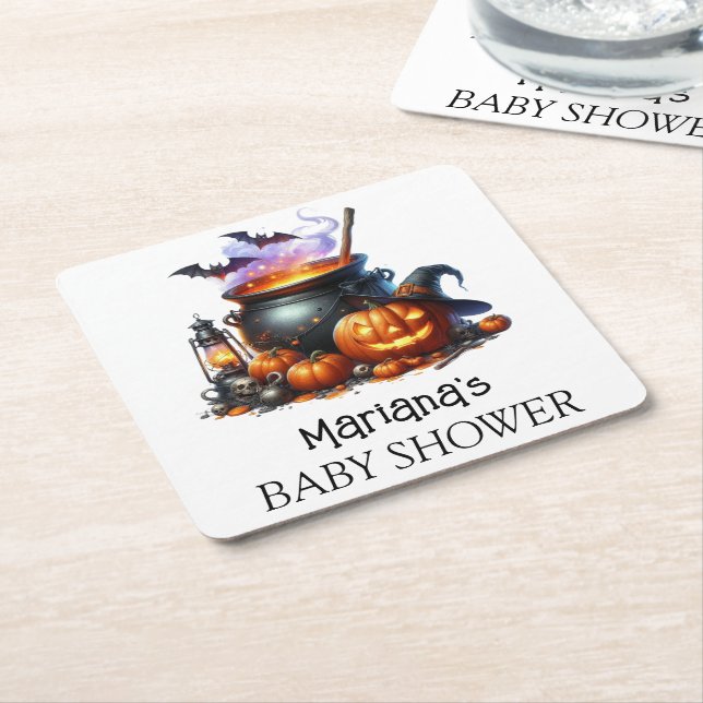 Halloween Baby is Brewing Baby Shower Square Paper Coaster (Angled)