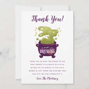 Halloween Baby Is Brewing Cauldron Baby Shower Thank You Card