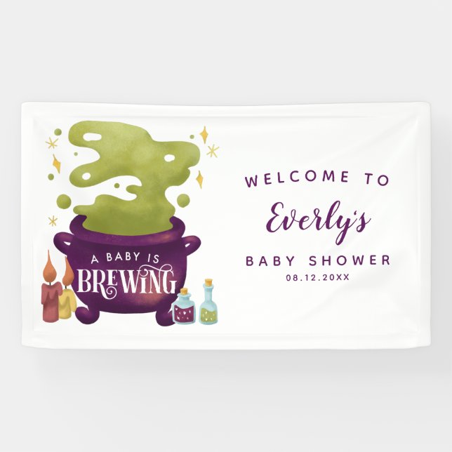 Halloween Baby Is Brewing Shower Welcome Banner (Horizontal)