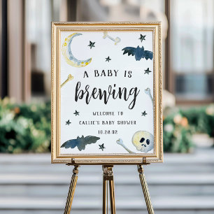 Halloween "Baby Is Brewing" Shower Welcome Sign