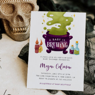 Halloween Baby Is Brewing Witch Baby Shower Invitation