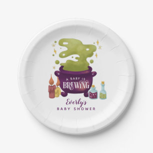 Halloween Baby Is Brewing Witch Baby Shower Paper Plate